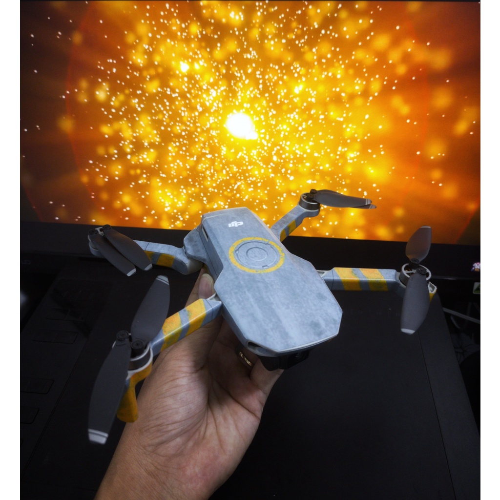 Skin Decal Dán Trang Trí Flycam Mavic Mini 1 - Mini Se - Mini 2 - Xám Vàng
