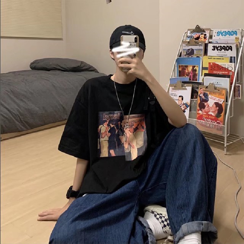 Áo Thun Dáng Rộng In Chữ Phong Cách Hàn Quốc Thời Trang Mùa Hè Cho Nam Size M-8XL