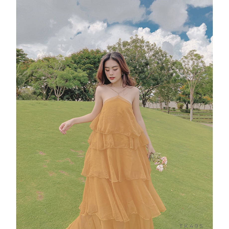BBSTORE'S Đầm Maxi Cổ Yếm Xếp Tầng  Dáng Váy Dài Đi Biển Đi Tiệc Đi Chơi cực Sang Chảnh  -TK495