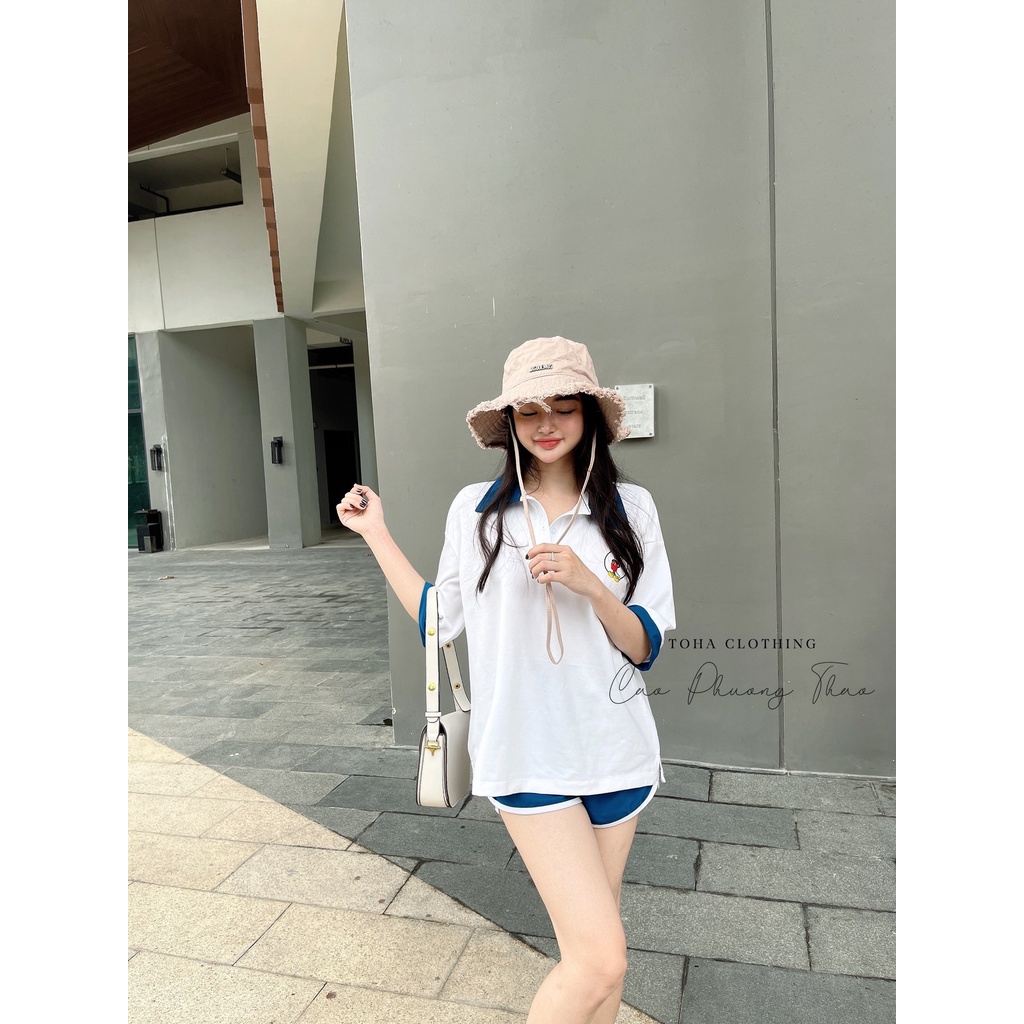 Sét Mickey Cổ Trụ Quần Short - Xanh Đậm