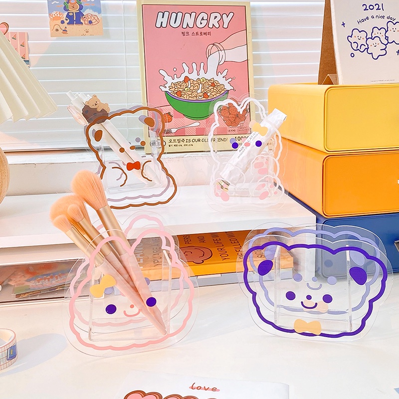 Hộp Đựng Bút Bằng Nhựa Acrylic Trong Suốt Chống Thấm Nước In Họa Tiết Hoạt Hình Dễ Thương Ốp