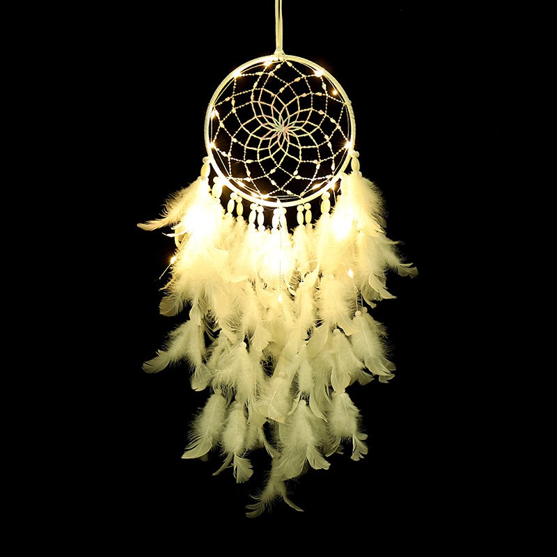 Chuông Gió Handmade Dreamcatcher đính lông vũ có đèn (chọn mẫu)