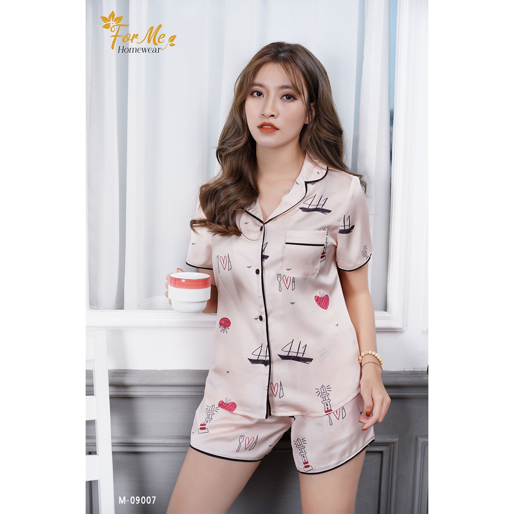 Bộ đồ ngủ, mặc nhà chất Lụa Giấy Luxury Quần Đùi THUYỀN TIM ,forme pijama