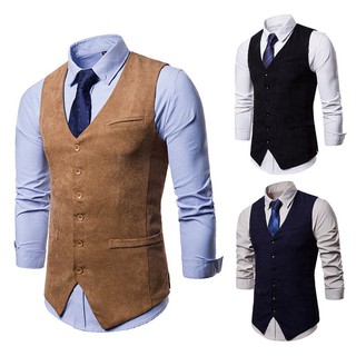 Men New Autumn Winter Solid Color Folk-Custom Button Waistcoat Vest Top Blouse