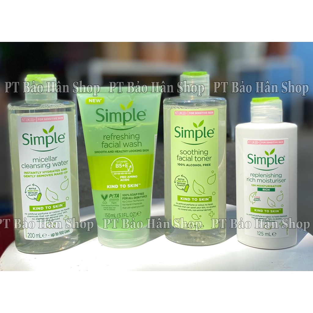 SIMPLE (Tẩy trang + Sữa rửa mặt + Toner + Sữa dưỡng) Kèm ảnh shop chụp