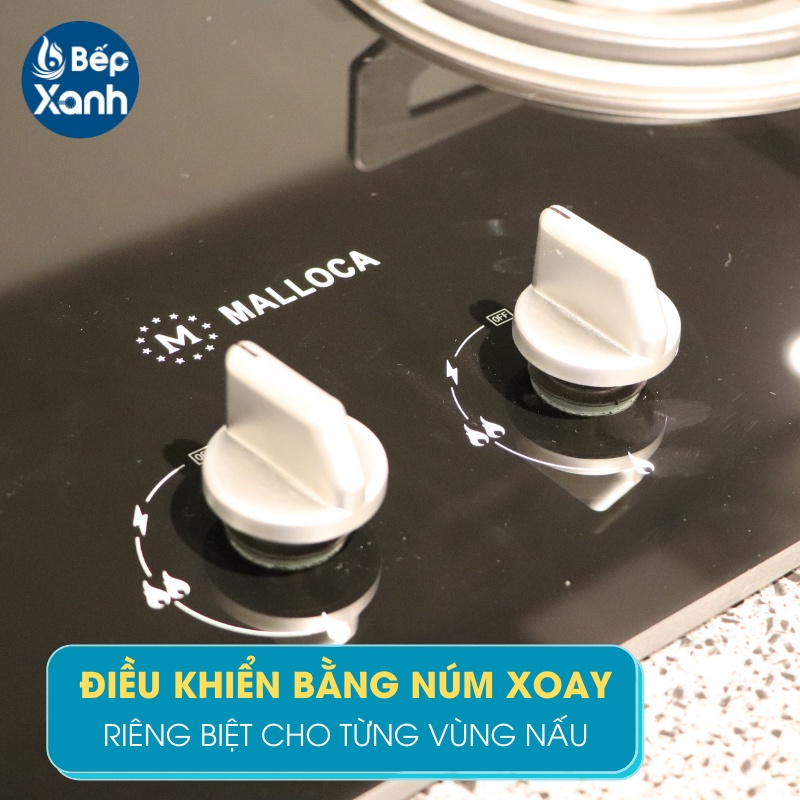 Bếp gas âm 2 gas Malloca GHG 732A NEW - Kính cường lực, Mâm đốt Somipress Ý - Bảo hành 3 năm