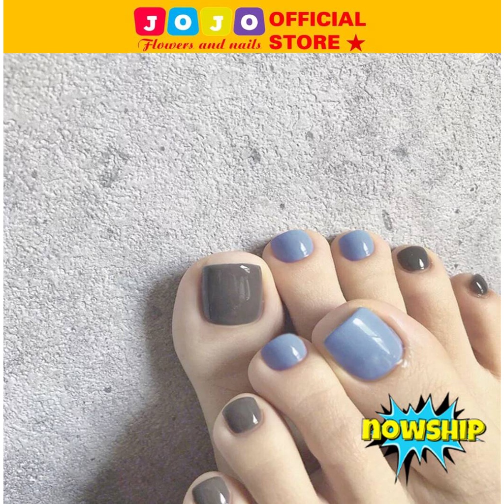 Bộ 24 móng chân giả xanh xám nhiều màu thời trang J125 Jojo móng giả móng úp rẻ đẹp kèm keo gắn tự làm tại nhà sangchảnh