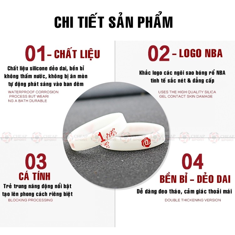 Vòng Tay Bóng Rổ Dạ Quang Phát Sáng NBA 5.0 Silicon Cao Cấp In Logo Các Ngôi Sao Bóng Rổ NBA Kobe, Curry, James