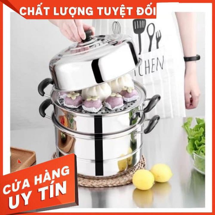 Nồi hấp inox 3  tầng hiện đại kích thước lớn, có thể sử dụng trên mọi loại bếp . [HÀNG LOẠI 1]