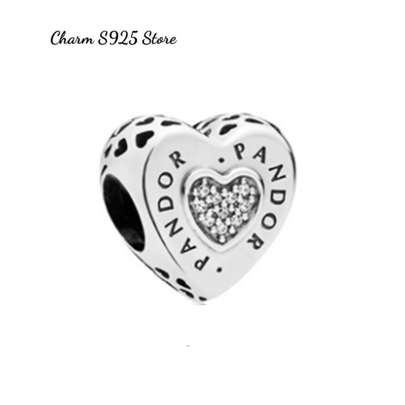 charm pan tim đính đá trắng nhỏ bạc s925 cao cấp