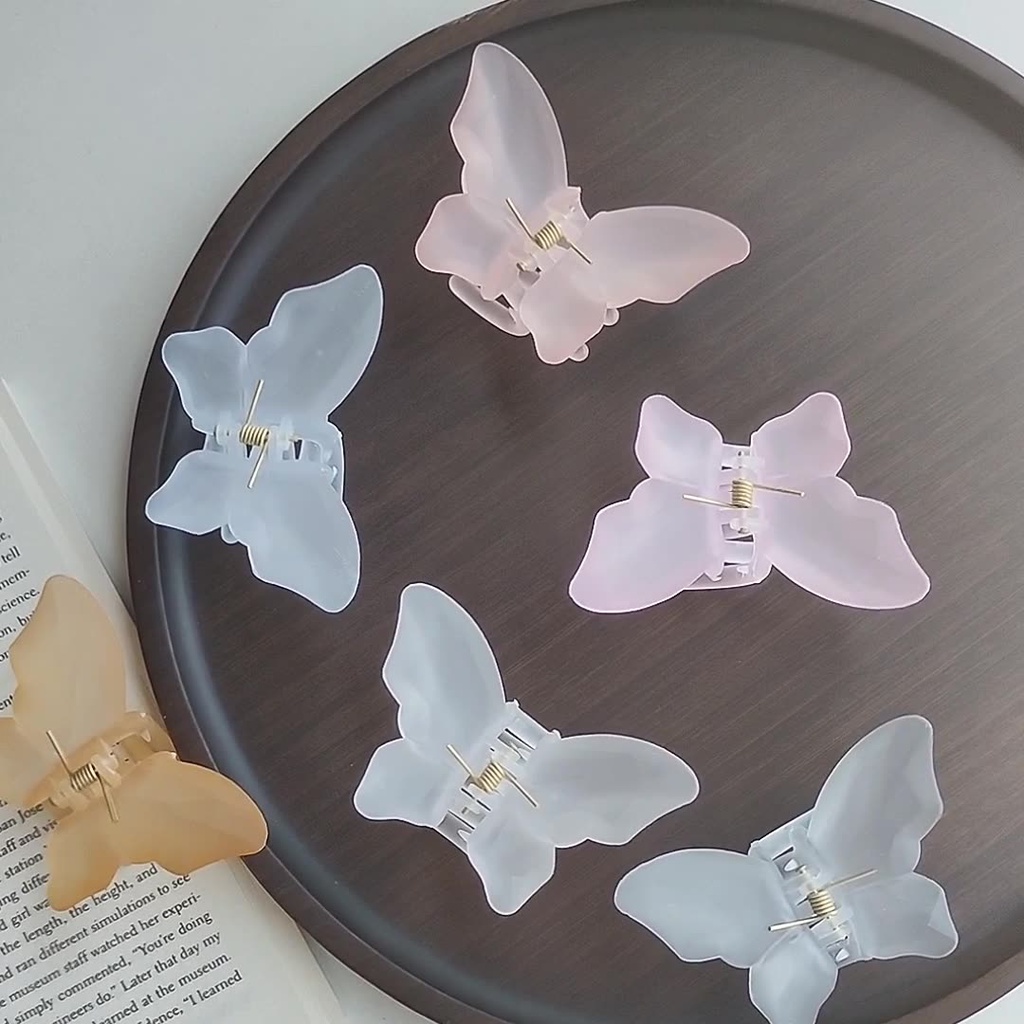 (0431) Kẹp Tóc Nhựa Phủ Lì Hình Bướm Màu Pastel Hàn Quốc