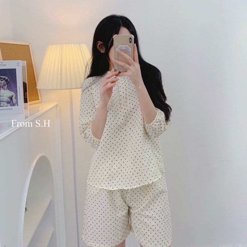 [ ẢNH THẬT ] Set pijama cộc cổ nút/cổ viền bèo xốp đũi Hàn hoạ tiết xinh xắn. Bộ ngủ nữ dáng cộc hoạt hình