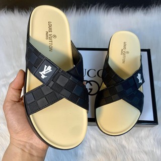 Dép nam LV 💖𝐅𝐑𝐄𝐄𝐒𝐇𝐈𝐏💖dép 2 quai ngang, dép nam đế cao su Full size Nam mã DG20