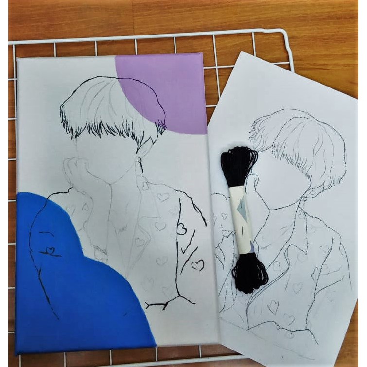 Khung tranh canvas hình Jimin (BTS)  - kit tự thêu