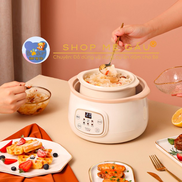 Nồi nấu cháo chậm, nồi ninh hầm đa năng cho bé Lotor 1,5L (model: D1) kèm khay hấp, nấu theo phương pháp cách thủy