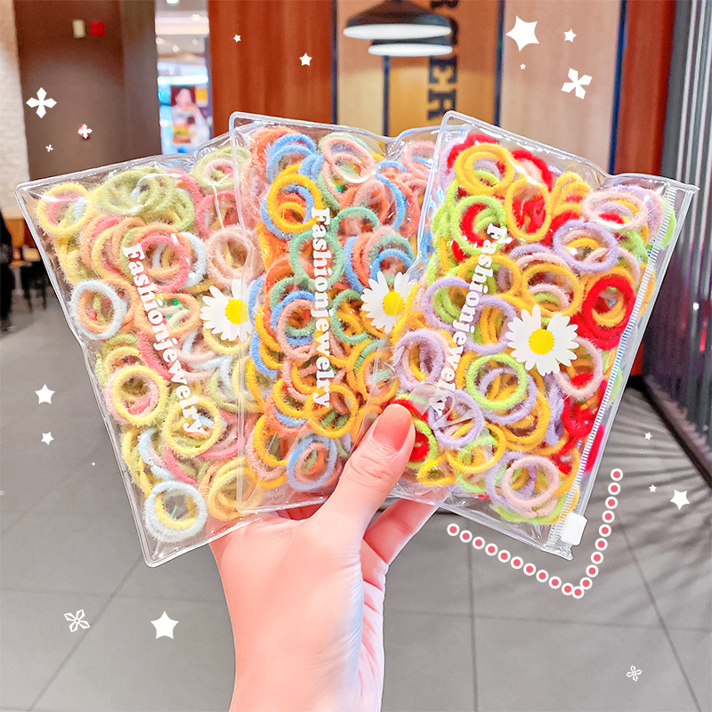 Set 100 dây buộc tóc Haimeikang co giãn nhiều màu xinh xắn cho bé gái