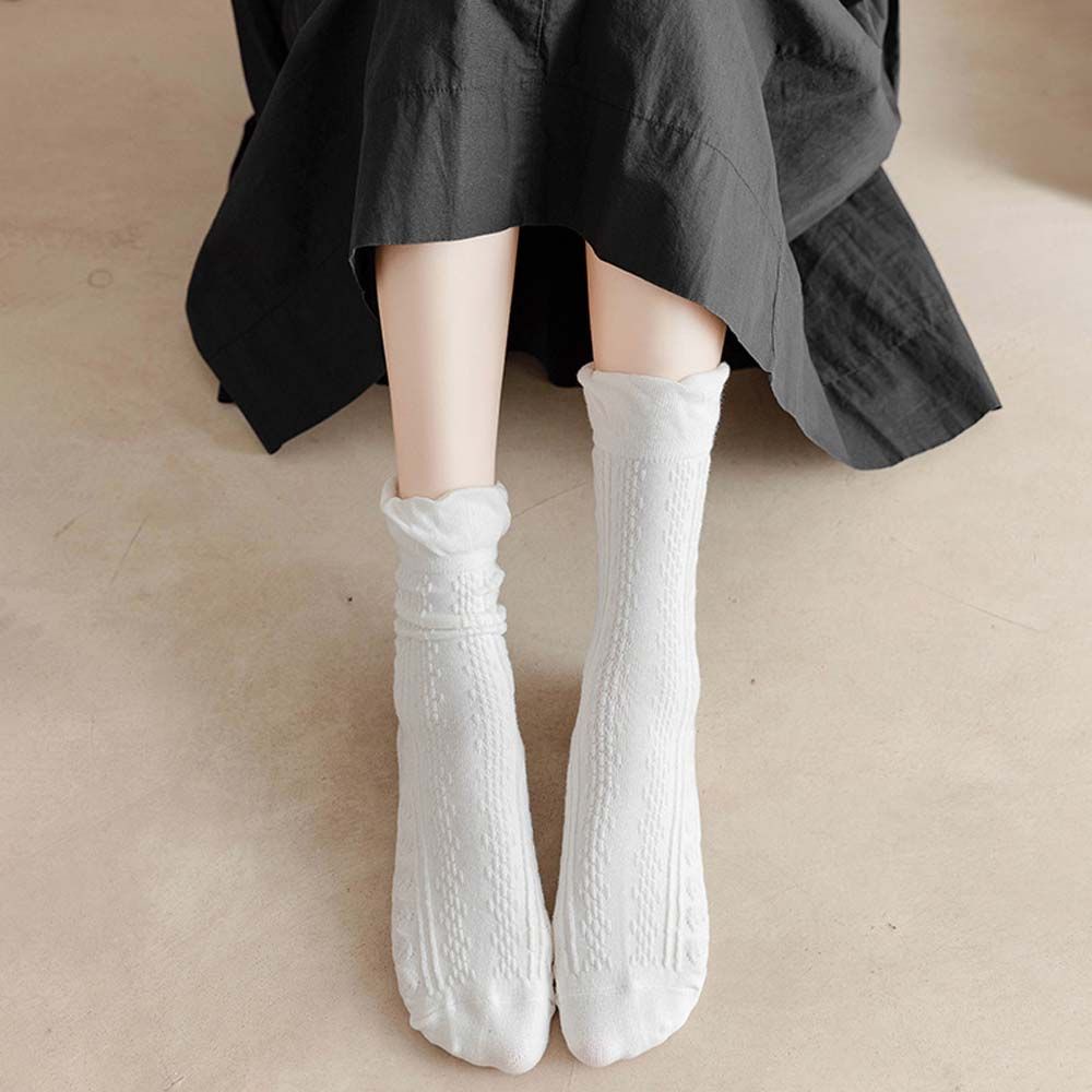 Tất cổ cao bằng cotton màu trắng / đen phong cách lolita thời trang Hàn Quốc cho nữ