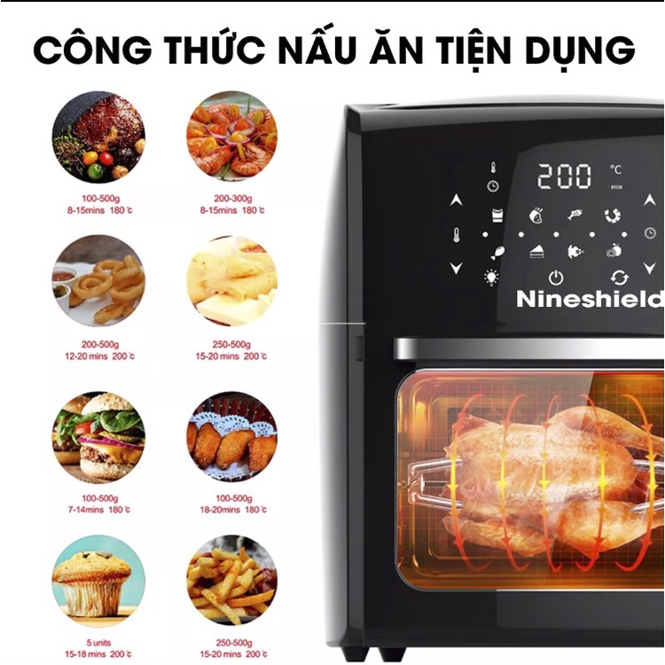 Nồi chiên không dầu Nineshield 12.5L KB-1200 , Thế hệ mới nhất 2022 , Điều khiển hoàn toàn bằng cảm ứng - Bảo Hành 1 Năm