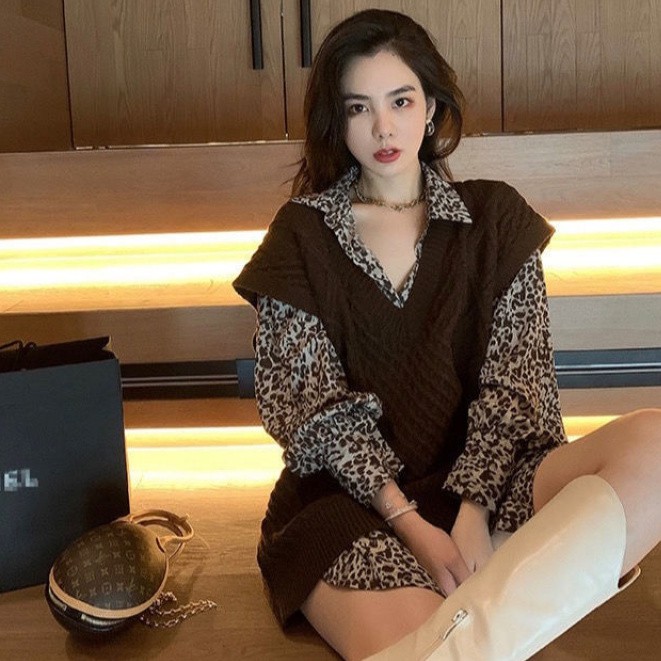 【Cocory】Áo sơ mi nữ họa tiết da báo tay dài thời trang quý phái