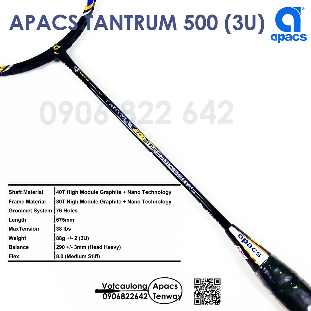 [Vợt cầu lông Apacs Tantrum 500 - 3U] Cây vợt huyền thoại của Apacs