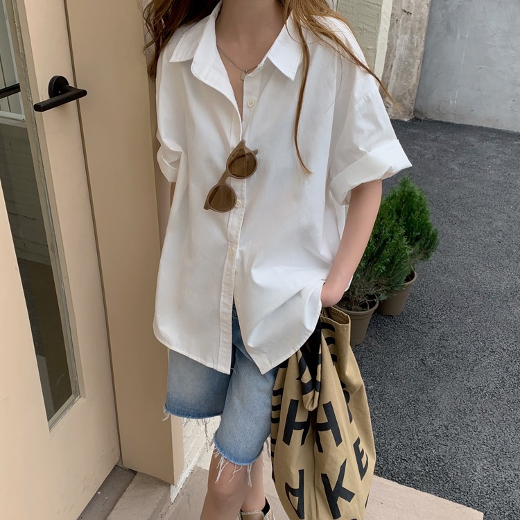 Áo Sơ Mi Ngắn Tay Dáng Rộng Kiểu Vintage Pháp Thời Trang Mùa Hè Cho Nữ