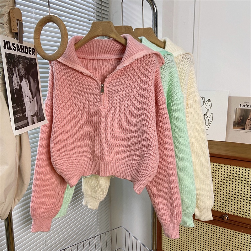 Áo Khoác Lửng Tay Dài Có Khóa Kéo Màu Sắc Đơn Giản Cho Nữ