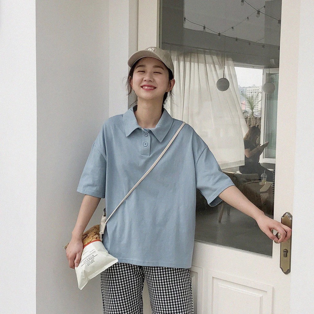 Áo polo nữ basic cổ bẻ dáng rộng cực xinh
