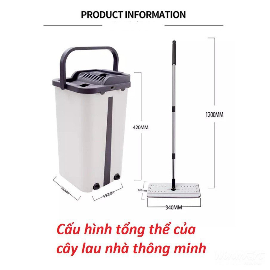 Bộ Cây Lau Nhà Thông Minh Kèm Thùng Tự Vắt 2 Ngăn