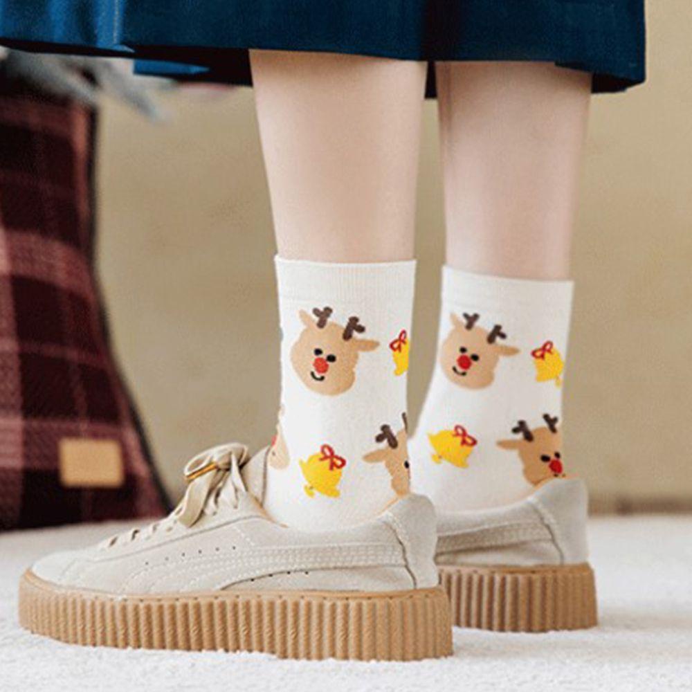 BACK2LIFE Vớ Cotton Cổ Trung Thoáng Khí In Họa Tiết Giáng Sinh Phong Cách Harajuku Cho Nữ