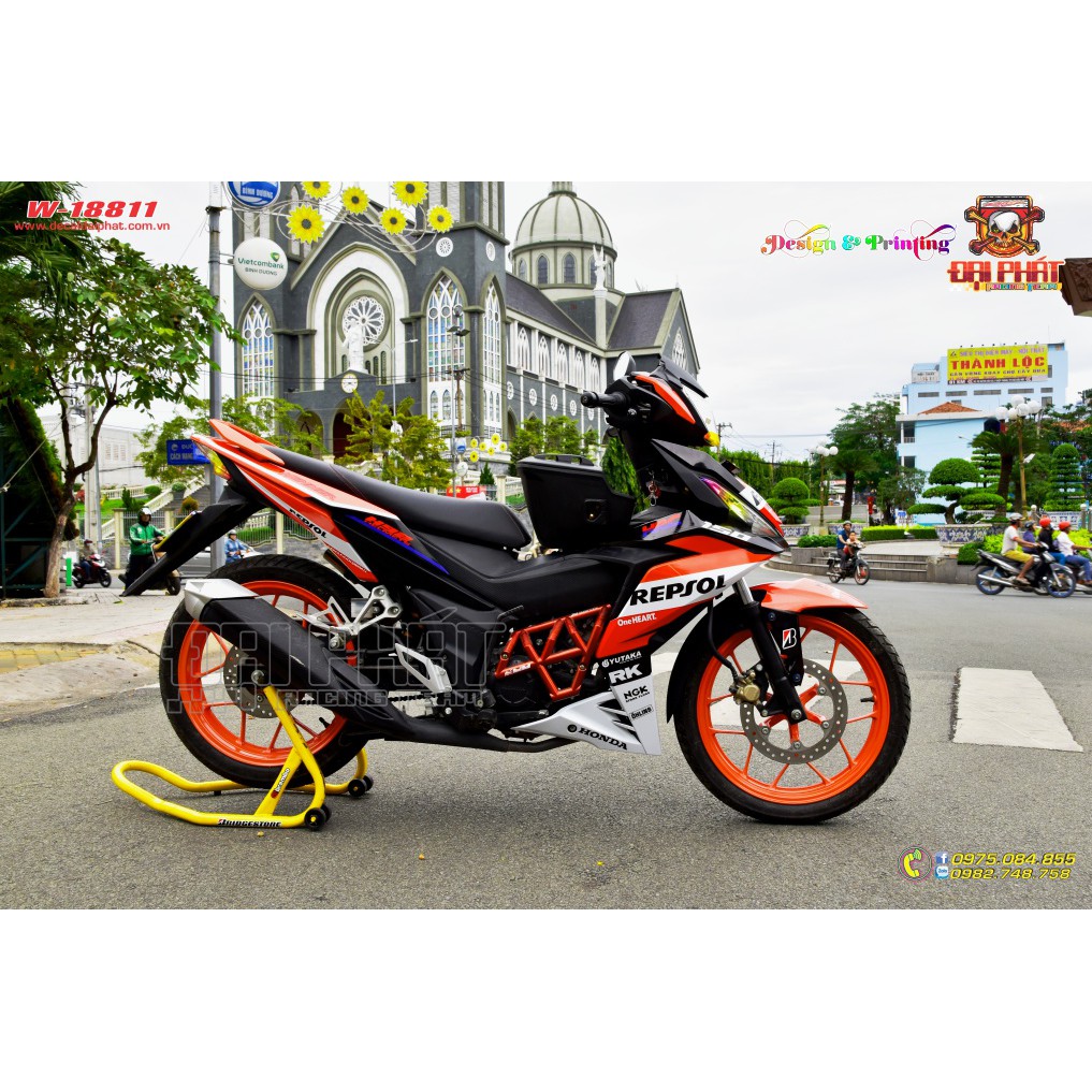 Tem Trùm Xe Winner Repsol Cam Trắng - W-18811