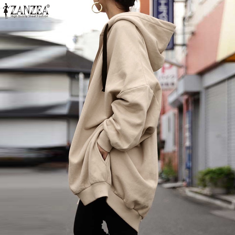 Áo khoác hoodie ZANZEA dáng rộng tay dài phối túi bên và khóa kéo trước phong cách đơn giản thời trang cho nữ | BigBuy360 - bigbuy360.vn