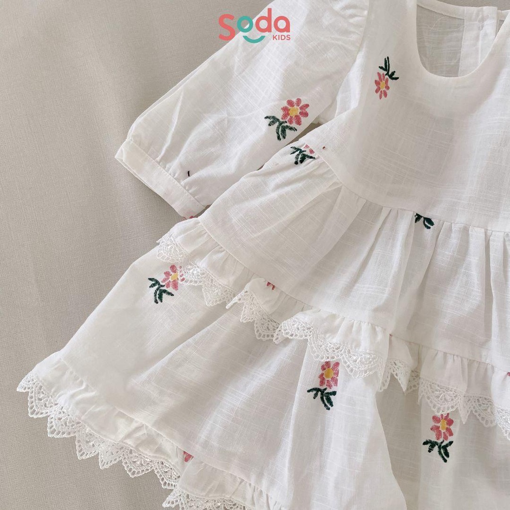 Váy bé gái ROSÉ DRESS SODA KIDS thiết kế tay bồng, phối ren, chất liệu linen Hàn, họa tiết hoa dễ thương