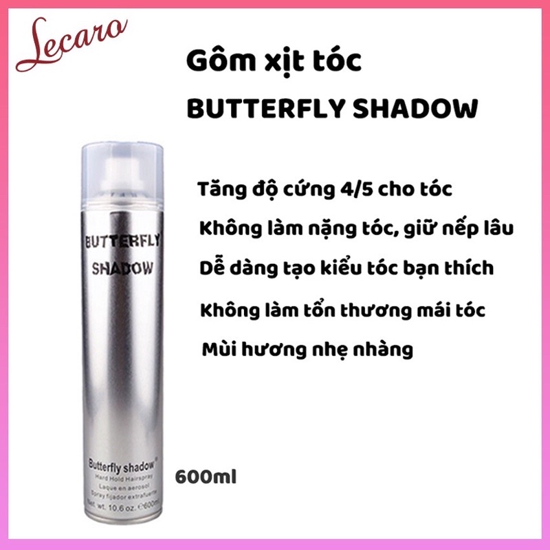 Gôm keo xịt giữ nếp tóc độ cứng 4/5 BUTTERFLY Shadow 600ml