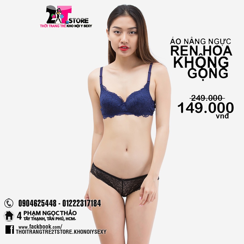 Áo Nâng Ngực Cotton Không Gọng Phối Ren (Xanh Dương)