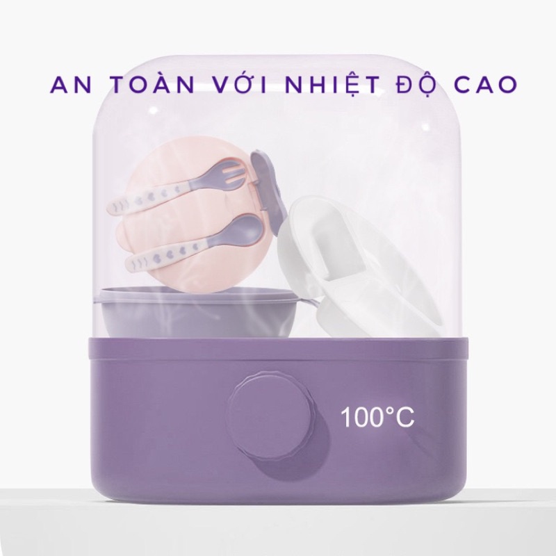 Bát ăn dặm chống đổ kèm thìa dĩa và khay 3 ngăn