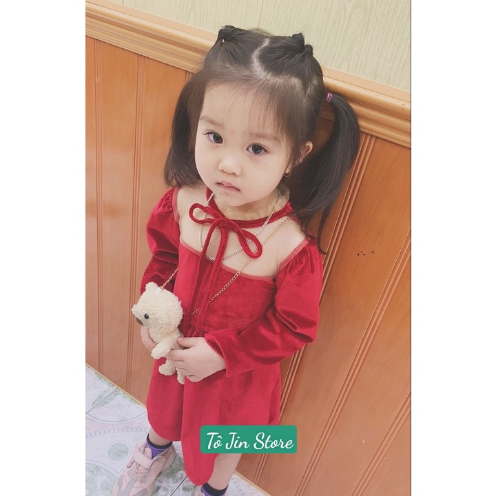 Váy nhung đỏ quảng châu và váy len quảng châu cao cấp cho bé