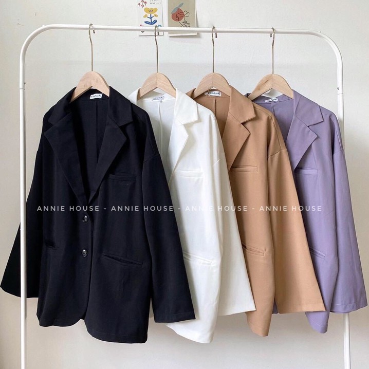 Áo blazer nữ phom suông (ảnh thật) 4 màu Đen Trắng Tím Be vải cao cấp xuất dư | BigBuy360 - bigbuy360.vn