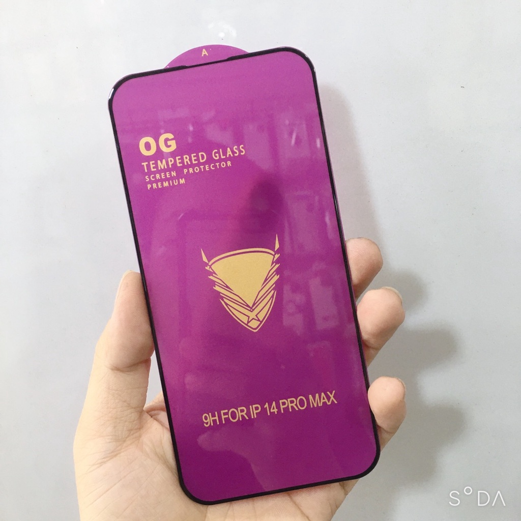 Cường lực full màn hình iphone 15/15Pro/15 ProMax /14Pro/14Plus/14 Pro Max/13 Pro Max hiệu OG tím, viền mỏng, hàng chuẩn