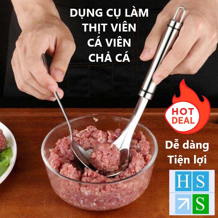 Dụng cụ nặn viên thịt (Chất liệu INOX dài 25cm) muỗng làm viên chả cá sắn viên mọc tiện dụng - HS Shop Đà Nẵng