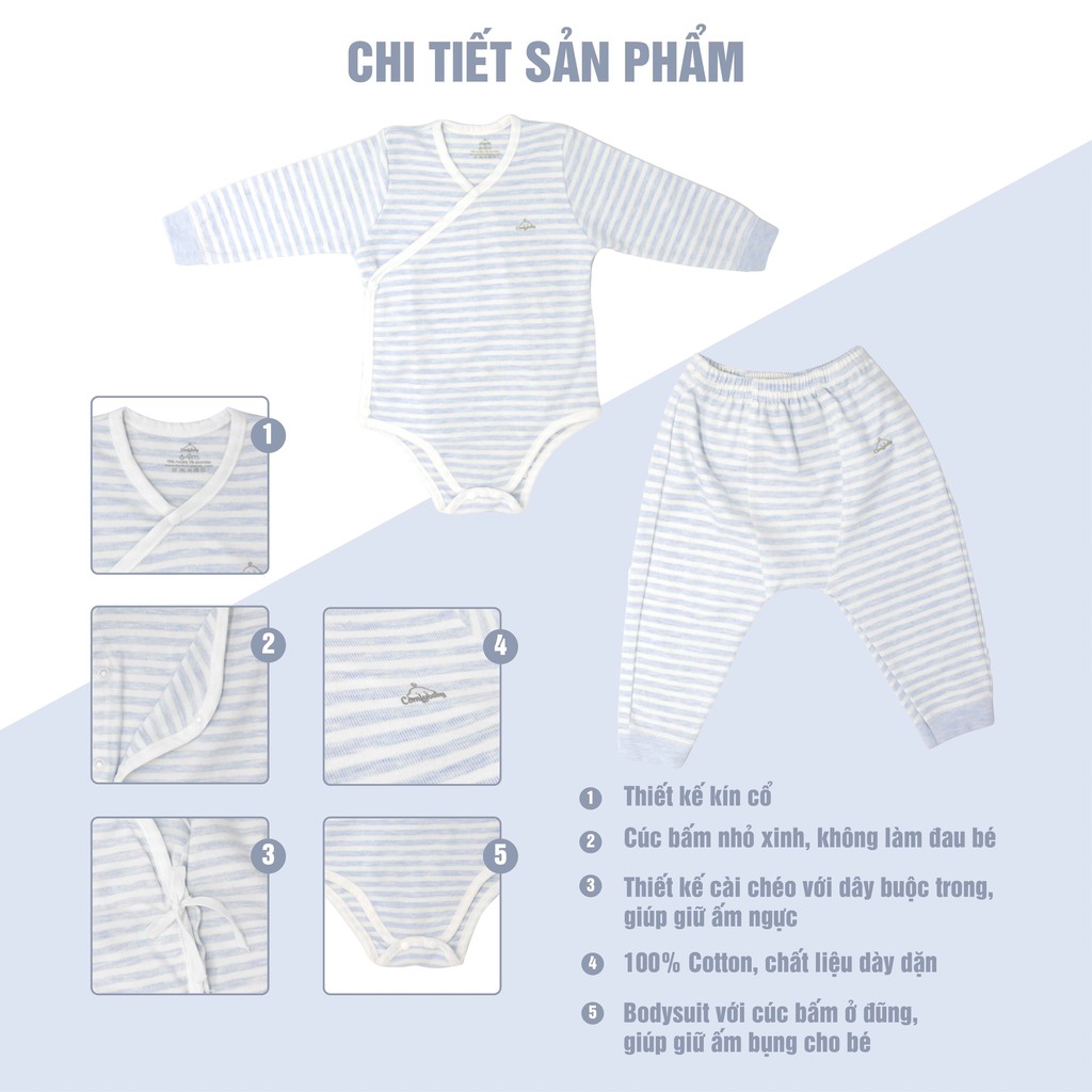 Set bodysuit giữ ấm ngực dài tay 2 món Cotton cho bé ComfyBaby size từ 0-12 tháng hàng chính hãng