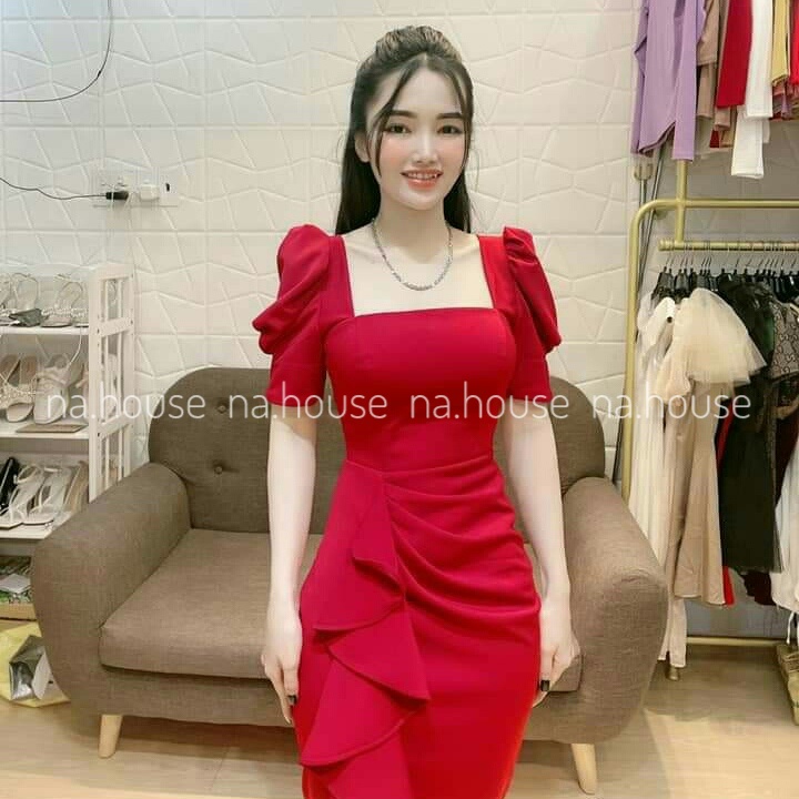 ĐẦM BODY CỔ VUÔNG ĐI CHƠI ĐI TIỆC NAHOUSE VÁY ĐỎ DÁNG DÀI FORM ĐẸP THIẾT KẾ SANG TRỌNG