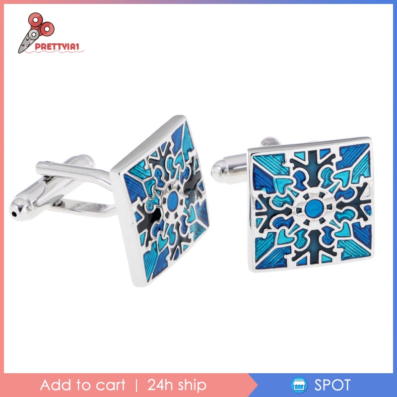Khuy Măng Sét Vuông Họa Tiết Kẻ Ô Màu Xanh Dương Prettyia1 Thời Trang Cho Nam
