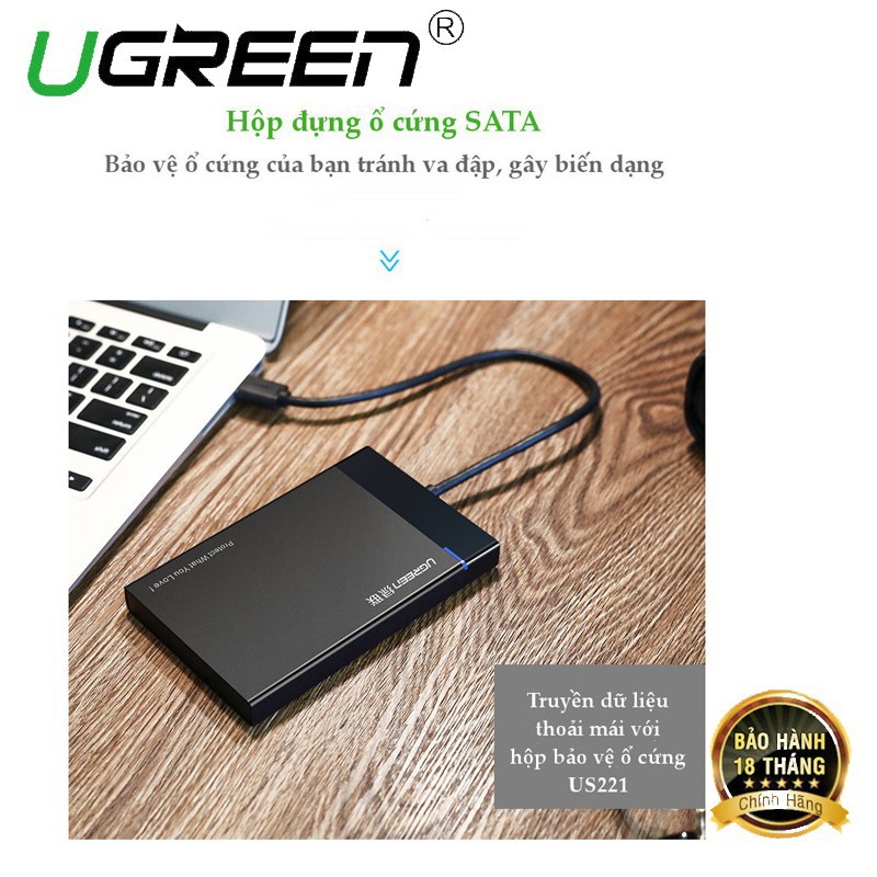 BOX 2.5&quot; SATA HDD - USB 3.0 Cao Cấp UGREEN 30847 US221 màu đen Chính Hãng