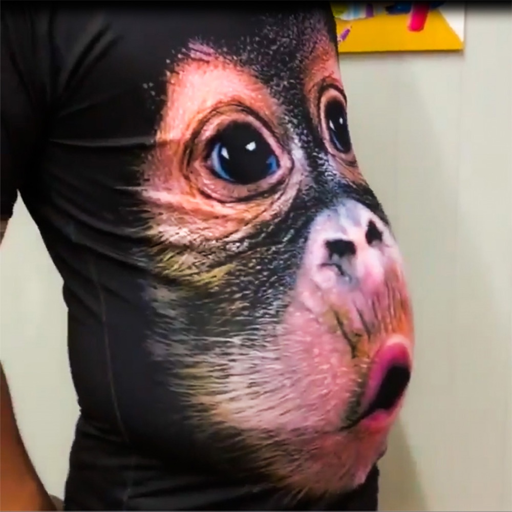 Áo khỉ màu đen cổ tròn tay ngắn, áo thun nam khỉ 3D đen mặc cực cool ngầu đặc biệt cho các anh có bụng