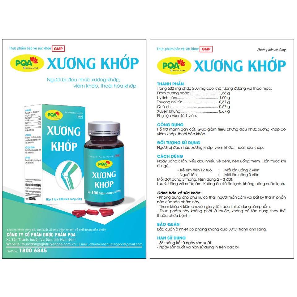 PQA Xương Khớp viên nang- Lọ 100 viên