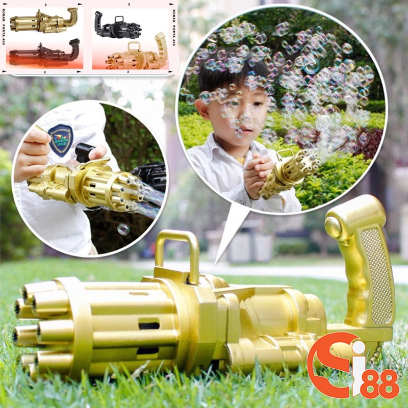 Súng bắn bong bóng 8 nòng siêu mạnh, súng thổi bong bóng xà phòng ngoài trời cho trẻ em GD305