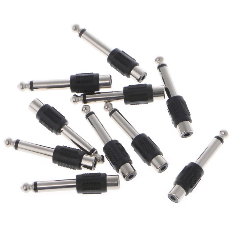 Set 10 Đầu Nối Chuyển Đổi RCA Female Sang 6.35mm 1 / 4 &quot;Male Mono