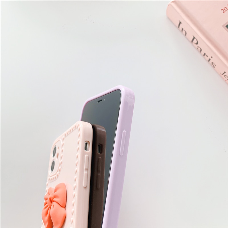 Ốp lưng iphone VIỀN TIM MỘT NƠ ĐÁ  iPhone 12 11 Pro Max Xs XR 8 7Plus SE2 màu kẹo vuông với vỏ bảo vệ TPU mềm mại dễ thương