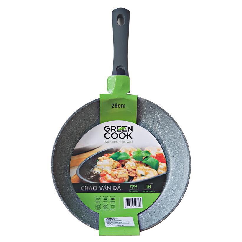 Chảo vân đá đáy từ chống dính GreenCook Size (đường kính) 22 24 26 28 30cm - GREEN