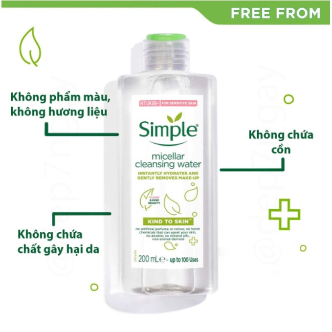 Nước tẩy trang Simple mặt mắt môi &amp; sữa rửa mặt gel tạo bọt dịu nhẹ da dầu - Shop Viloet